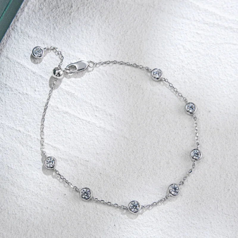 Full 0.1CT 3mm D Color Moissanite Diamond Link Bracelet for Woman 925 Silver Plated 18k Adjustable 15-20cm Chain Bracelets