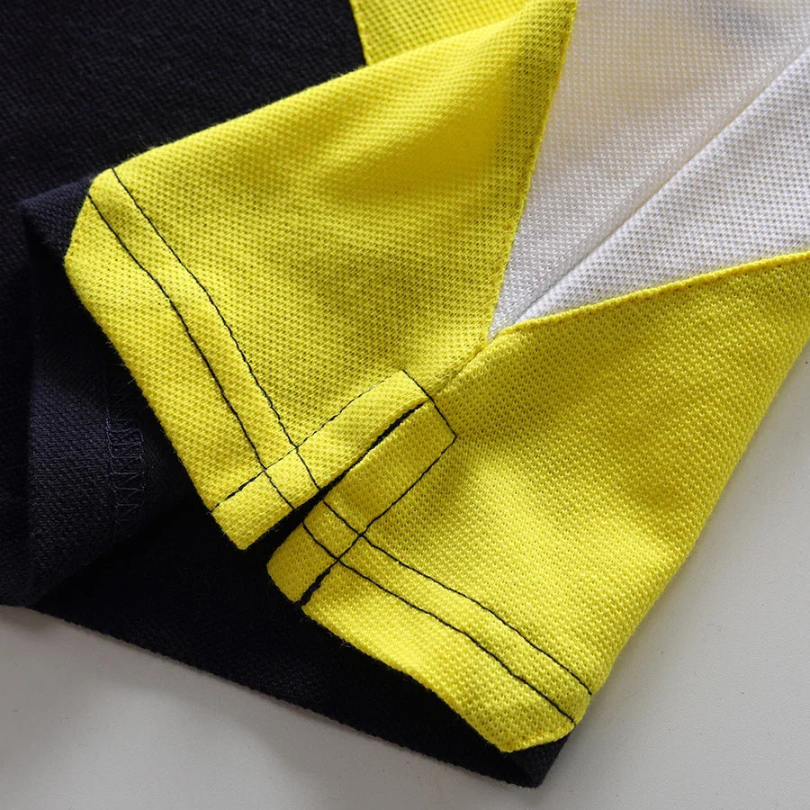 Men's polo shirt Short-sleeved casual fashion polo shirt cross stitching color contrast classic pattern embroidery stitching