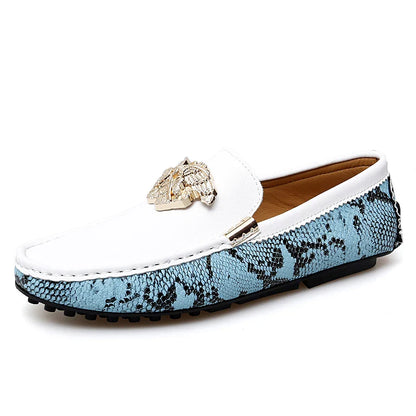 New Handmade Beanie Shoes Men's Genuine Leather Summer 2025 New British Trbottomyy Sole Patent Leather Casual Slip-On Driving Shoes