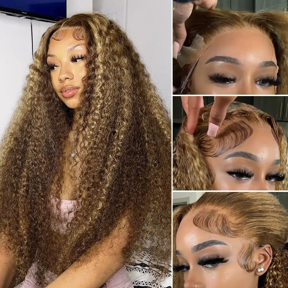 Highlight Deep Wave 4/27 Lace Front Wig Human Hair 13x6 13x4 HD Lace Frontal Wig 1B/30 Colored Ombre Honey Blonde Human Hair Wig