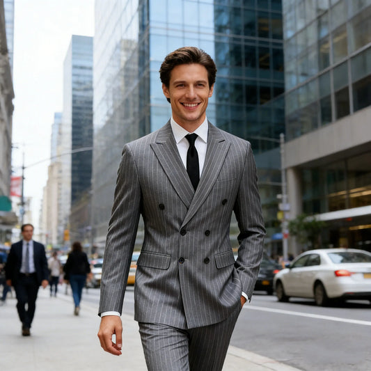 2pc Striped Double Breasted Men’s Suit Set(Jacket+Pants) Business Formal Man Suits Wedding Party Prom Dinner Work Travel Dinner
