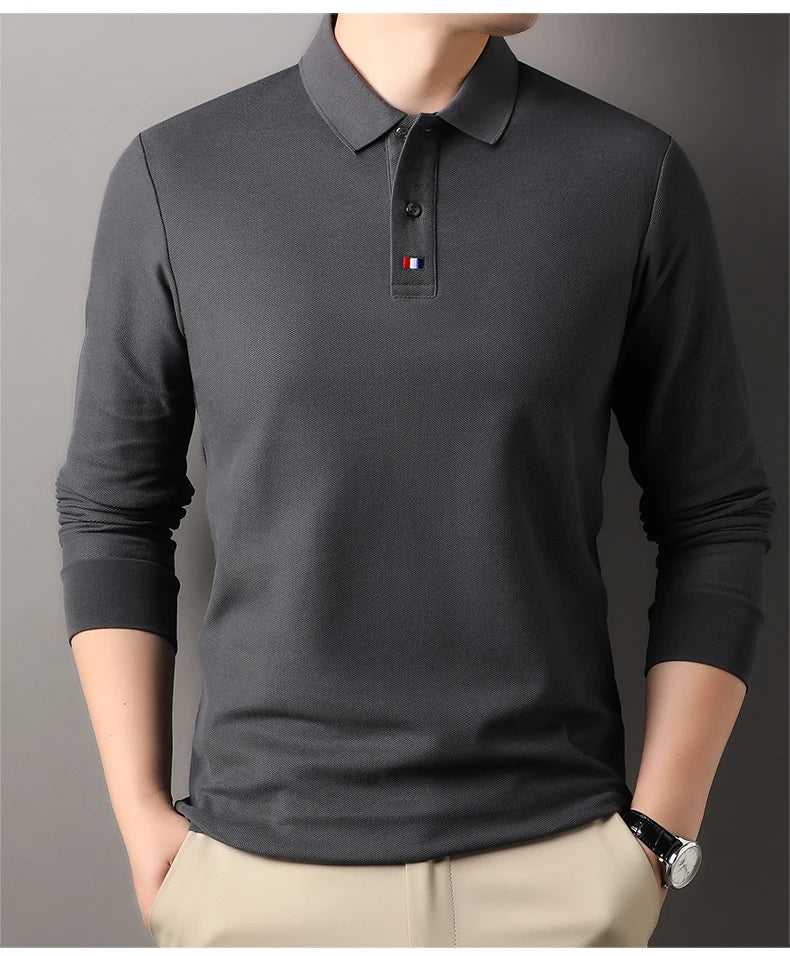 High end brand men's polo shirt long sleeved luxury fashion embroidered craft top 100% cotton 2024 Spring and Autumn new T-shirt
