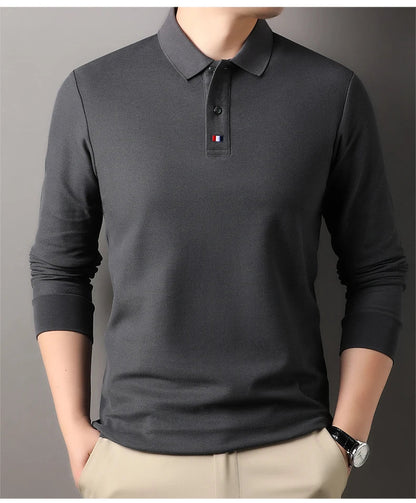 High end brand men's polo shirt long sleeved luxury fashion embroidered craft top 100% cotton 2024 Spring and Autumn new T-shirt