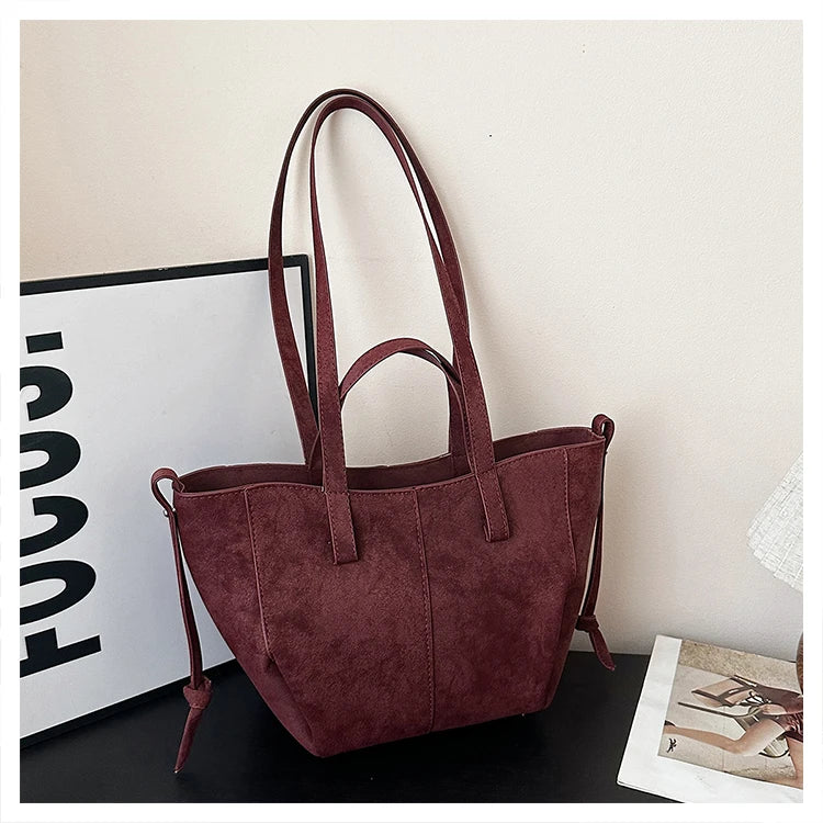 2025 Hot Sale Autumn Soft Women's Handbags Faux Suede Solid Color Large Capacity Shoulder Bag Casual Versatile Ladies Bags