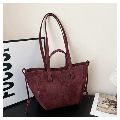 2025 Hot Sale Autumn Soft Women's Handbags Faux Suede Solid Color Large Capacity Shoulder Bag Casual Versatile Ladies Bags