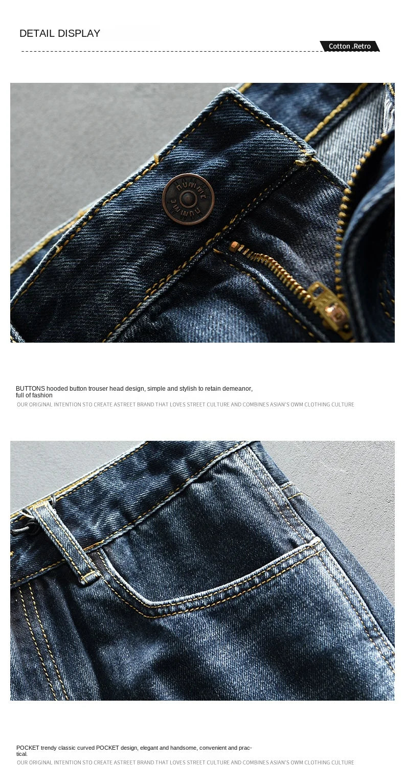 Spring New Cargo Vintage Straight Jeans for Men Clothing Soft Cotton Casual Streetwear Men Pants AG7116
