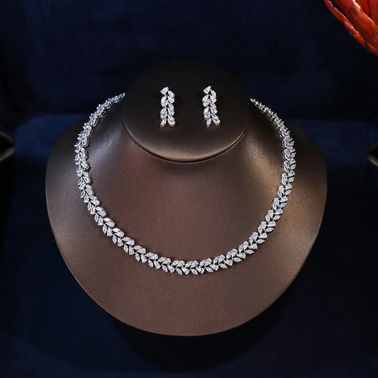 2PCS Jewelry Sets for Women Charming Round Design Elegant CZ Earrings and Necklaces Fashion Girls Gifts