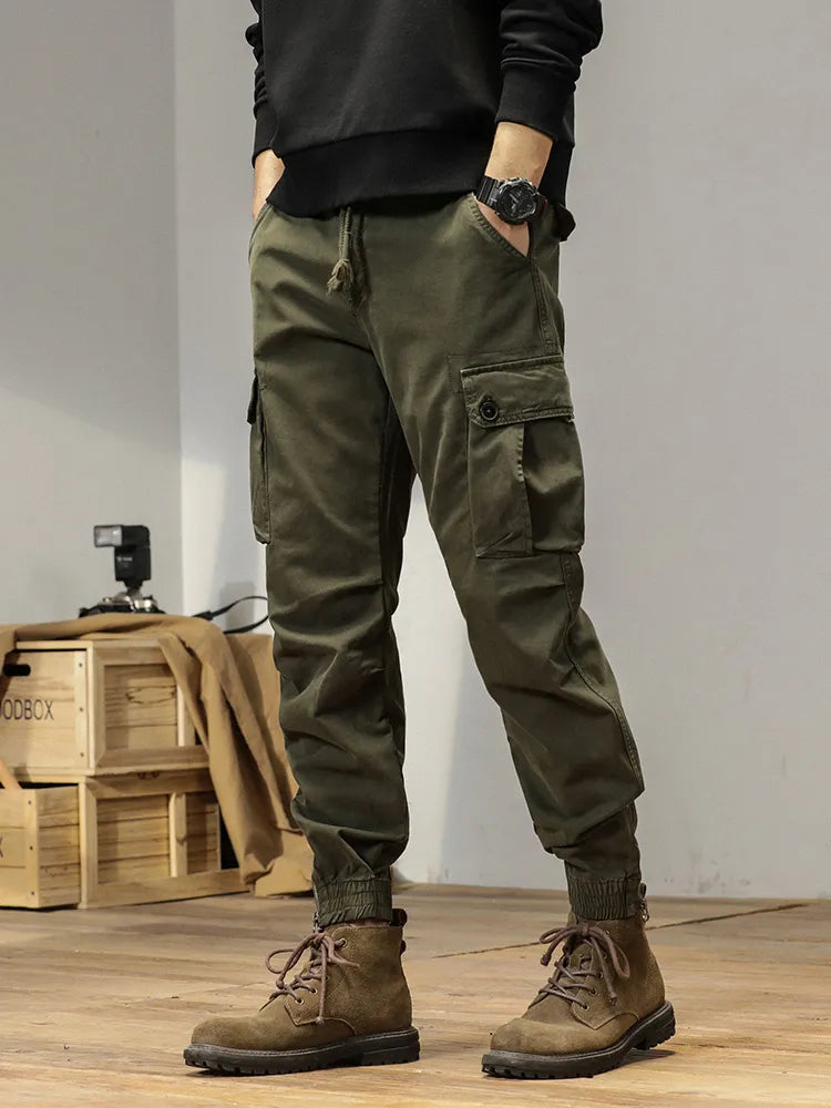 2025 New Multi-Pockets Spring Summer Cargo Pants Men Streetwear Zipper Leg Skinny Work Joggers Cotton Casual Tactical Trousers