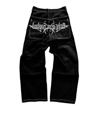 High Street Cool Personality American Style Denim Trousers Niche Fashion Baggy Washed Distressed Wide-leg Straight Jeans