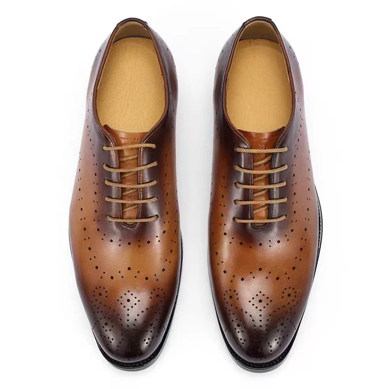 Luxury Genuine Leather Men's Dress Shoes Red/Black Wingtip Oxford Formal Lace-up Brogue Business Man Shoes for Social Wedding