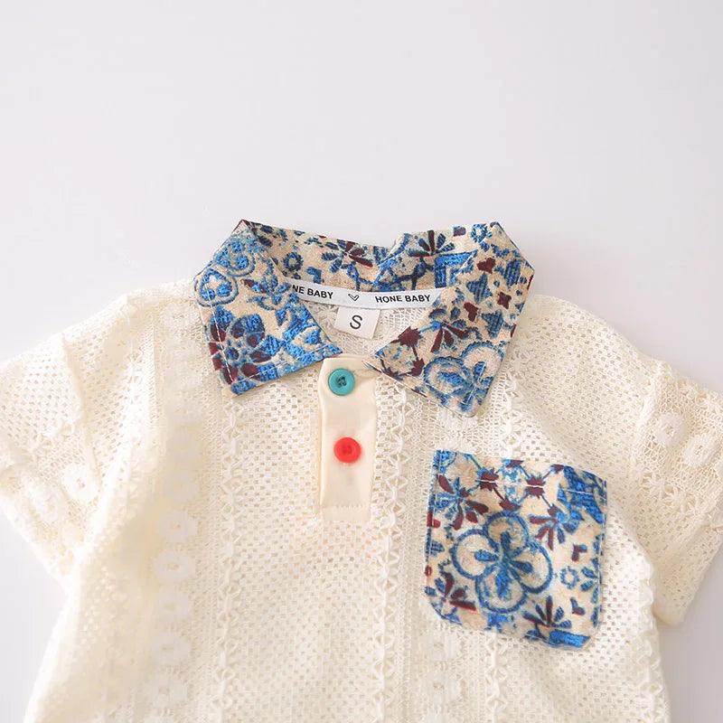 Children Summer Fashion Baby Boy Clothes Kids Collar Hollow Out Polo T Shirt+ Flower Shorts 2pc/Set Toddler Girls Casual Outfits
