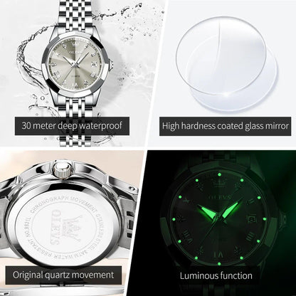 Elegant Fashion Women's Watches Luxury Brand Original Quartz Watch for Ladies Waterproof Stainless Steel Luminous Date