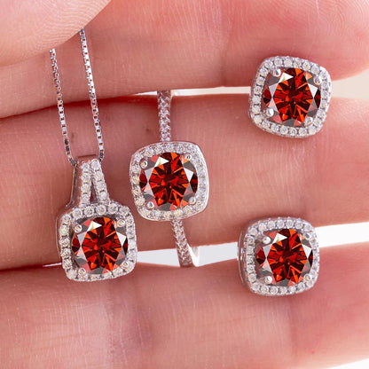 S925 Sterling Silver jewelry for women 1 carat moissanite diamond 3 pieces set necklace ring earrings wedding party