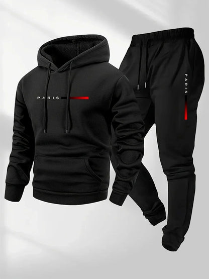 Printed sweatshirt set, wool sweatshirt and pants set for men, warm and casual sports sweatshirt pants set for autumn and winter