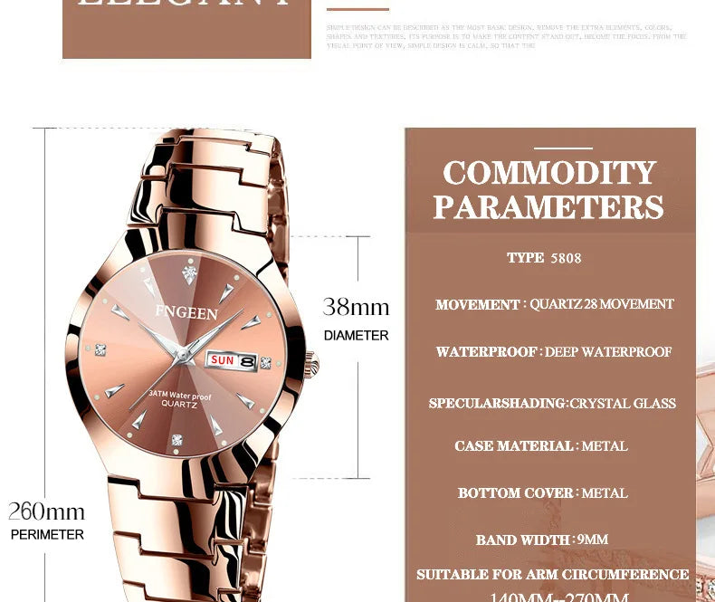 5808 Relogio Feminino Couple Watch Men Quartz watch for Lovers Luxury Womens wristwatch Stainless Steel Waterproof