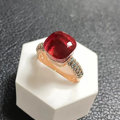 10.6mm Topaz Ring For Women Inlay Light Blue Zircon Candy Water Drop Crystal Ring Rose Gold Plated Jewelry Gift