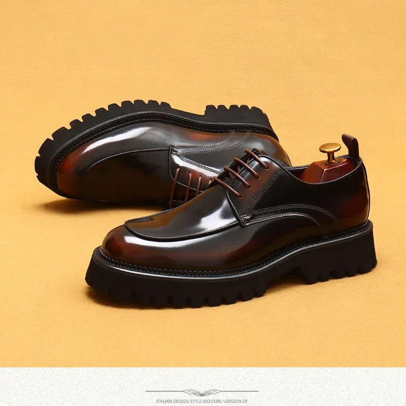 British Casual Leather Shoes Men's Dress Business Thick-soled Lace-up Shoes Bright Leather Patent Leather Men's Lace-up Shoes