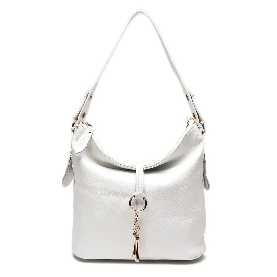 Elegant Women Red Leather Handbag 100% Genuine Leather Lady Hobo Bag Charming Ring Medium Shoulder Bag Bright Yellow Bags
