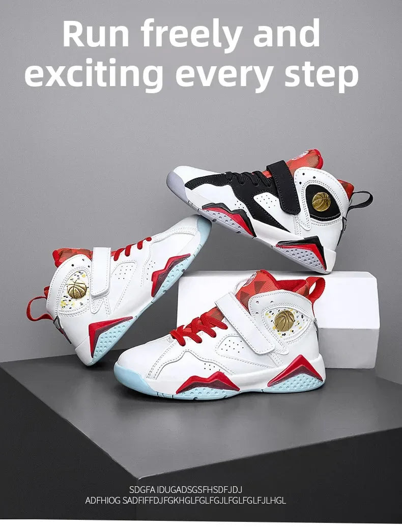 Children Summer High Top Basketball Shoes Boy Breathable Anti Slip Casual Sneakers Man Velcro Non Slip Rebound Kid Running Shoes