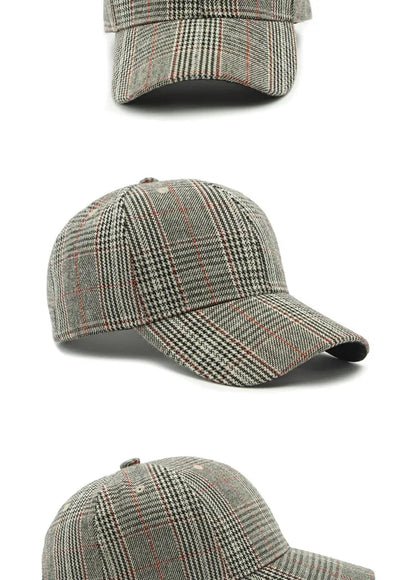 Spring Autumn Women's Baseball Cap Cotton Classic Checkered Snapback Hat Men Women British Style Hard Top Sunshade Hat