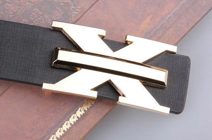 Men's and Women's Casual Fashion Belt  Korean Version Gold Buckle Belt Trendy I-shaped Buckle Belt