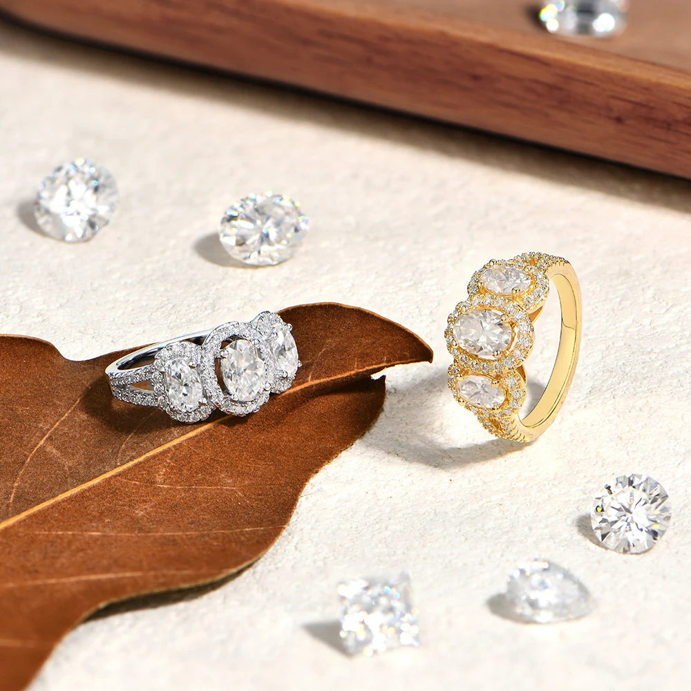 S925 Silver Lab Moissanite Rings for Women Sparkling 3pc Diamond 18k Gold Plated Ring Luxury Romantic Engagement Jewelry