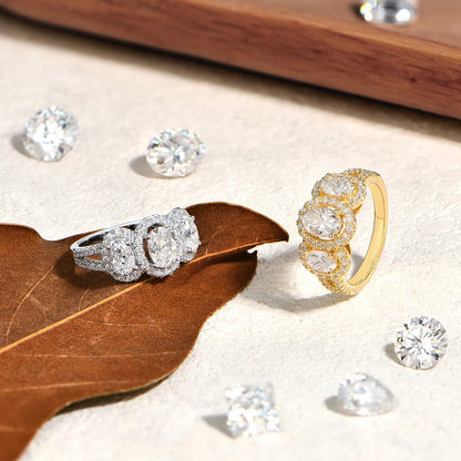 S925 Silver Lab Moissanite Rings for Women Sparkling 3pc Diamond 18k Gold Plated Ring Luxury Romantic Engagement Jewelry