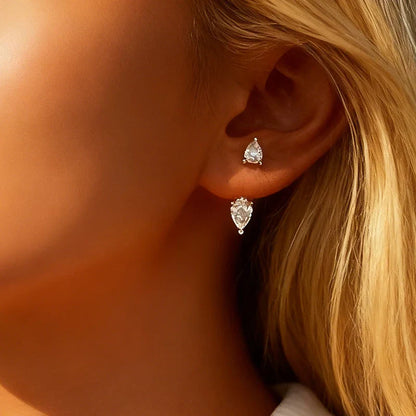 2 Stone Pear Cut Moissanite Stud Earrings for Women S925 Silver 2cttw All Lab Diamond Earring Pierced Ear Fine Jewelry Gift