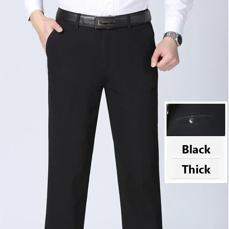 100% Cotton Spring Summer Middle-aged Cargo Trousers Men's Straight Slacks High Waists Thin Thick Breathable Male Suit Pants