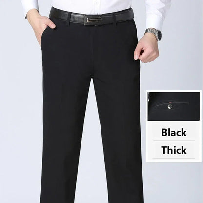 100% Cotton Spring Summer Middle-aged Cargo Trousers Men's Straight Slacks High Waists Thin Thick Breathable Male Suit Pants