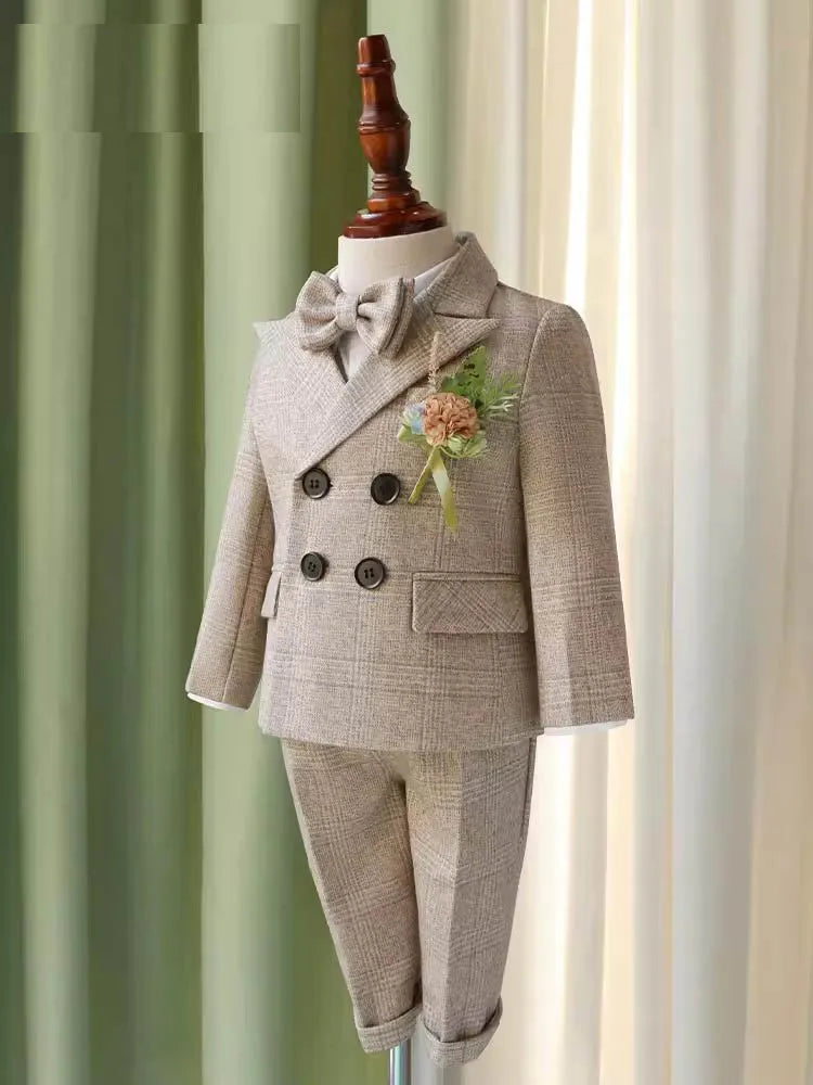 Children Luxurious Photograph Suit Boys Jacket Vest Pants Bowtie 4PCS Wedding Suit Kids Ceremony Party Tuxedo Dress Baby Costume