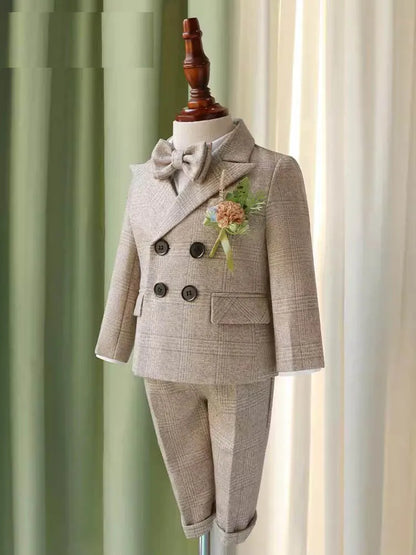 Children Luxurious Photograph Suit Boys Jacket Vest Pants Bowtie 4PCS Wedding Suit Kids Ceremony Party Tuxedo Dress Baby Costume