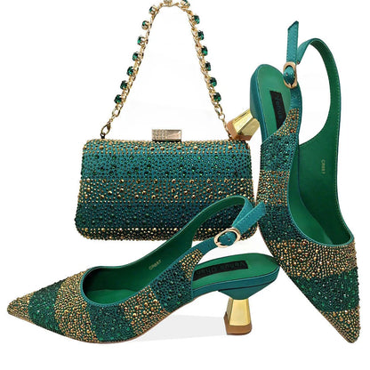 Fashionable Party Shoes and Bags Nigerian Women’s Party Suit Medium Heel Pointed Toe Women’s Shoes and Same Color Bag