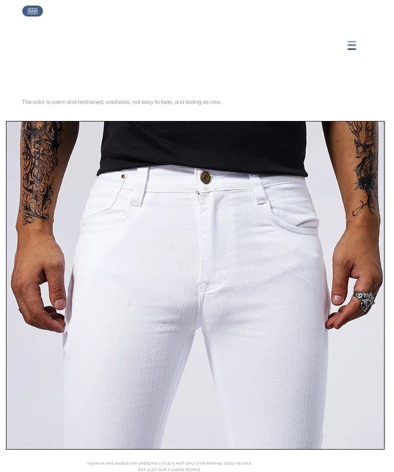 Calça Jeans Masculina Branca Casual Calça Jeans Nova Confortável Moderna Elástica Slim Fit Reta Calça Masculina Roupa Streetwear Jeans
