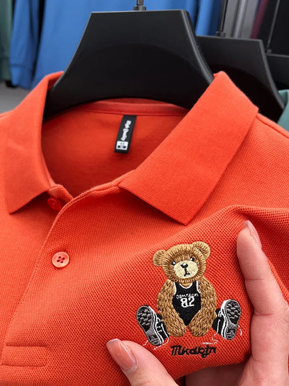100% Cotton Luxury Quality Men's Polo Shirt Autumn Bear Exquisite Embroidery Long Sleeve T-shirt Trend Fashion Golf Menswear Top