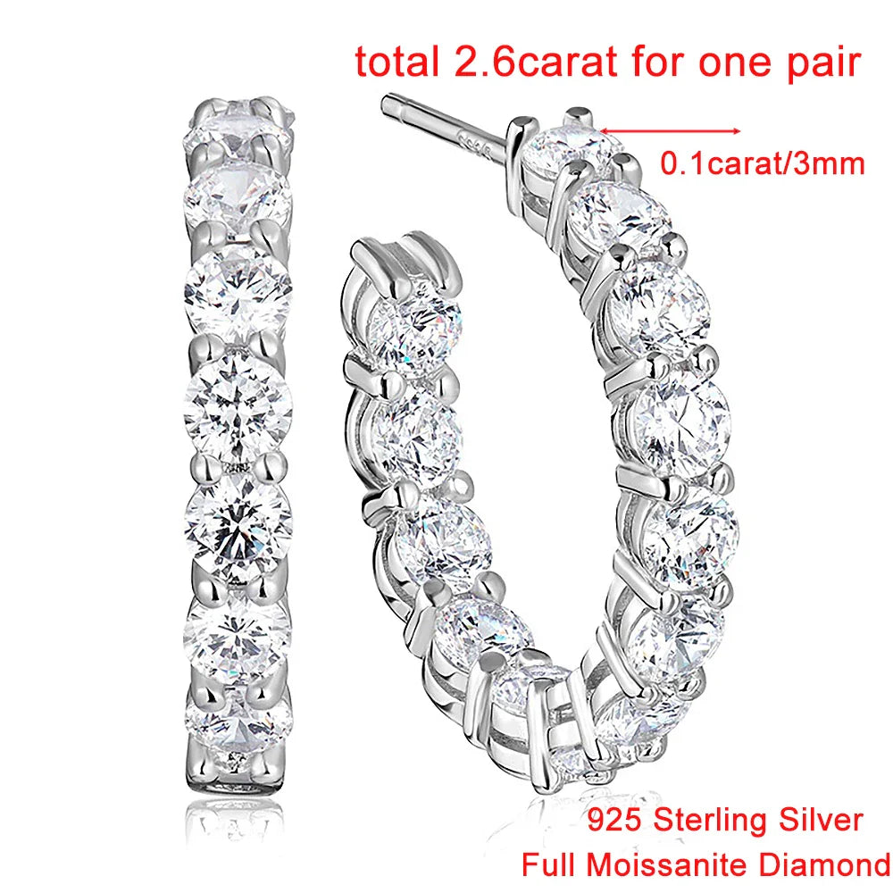 0.1carat All Moissanite Hoop Earrings D Color Sparkling Diamond Earring for Women 925 Sterling Silver Studs Fine Jewelry