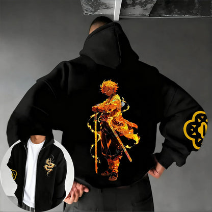 Zipper Hoodie Men's and Women's Autumn/Winter  Agatsuma Zenitsu Printed Casual Sports Sports Sweater Top