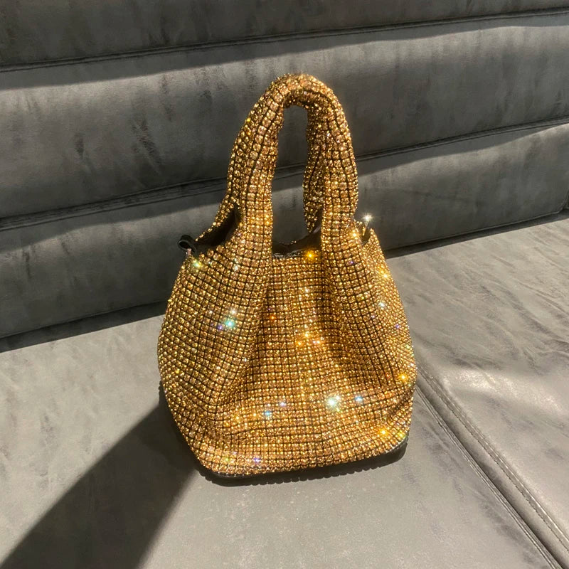 Shiny Crystal Clutch purse bucket Shoulder bag rhinestone Handmade purses and handbags luxury Designer Evening clutch Bag Purse