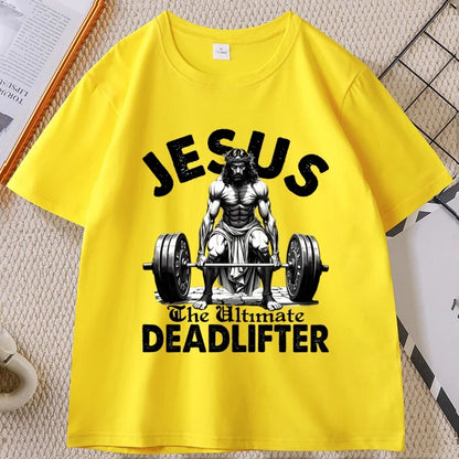 Jesus T Shirt Funny Christian Workout Weightlifting Gym Tee Man Short Sleeve Tshirts Clothing Streetwear Male Tee Tops