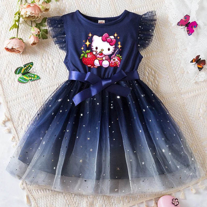 Girls Sequin Tutu Dress with Bow Flutter Sleeves Summer Princess Party Outfit for Toddler Kids 2-6 Years