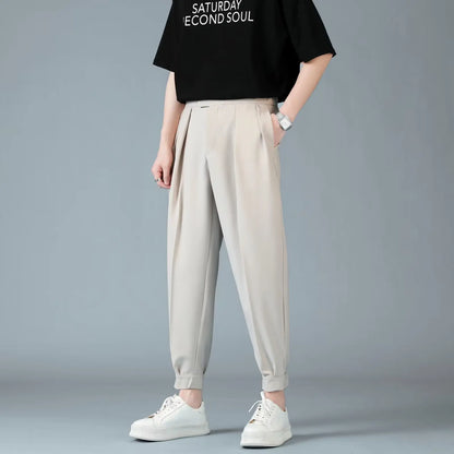 Pleats Men's Casual Harem Pants Japanese Style Fashion Loose Pants Harajuku Male Feet Solid Color Youth Trousers Streetwear