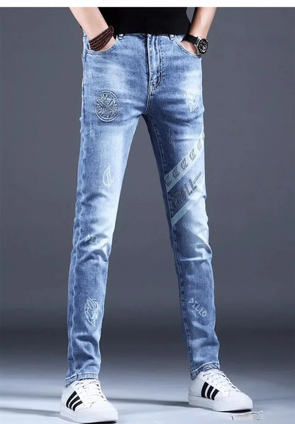 Spring and Autumn New Classic Fashion Elastic Fit Ankle Pants for Men - Casual Slim Fit Retro Sport High-Quality Denim Jeans