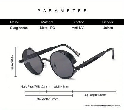 Classic Steampunk Sunglasses for Men and Women Retro Round Metal Frame Sunglasses