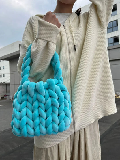 Velvet Bag DIY Hand Woven Bag Crystal Velvet Core Spun Yarn Woven Bag Hand-held Mailman Bag Velvet Handbag New