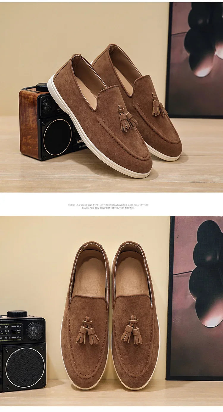 Unisex Lightweight Flat Bottom Tassel Casual Shoes Fashionable Versatile Large Size Men's Shoes Business Casual Slip-On Loafers