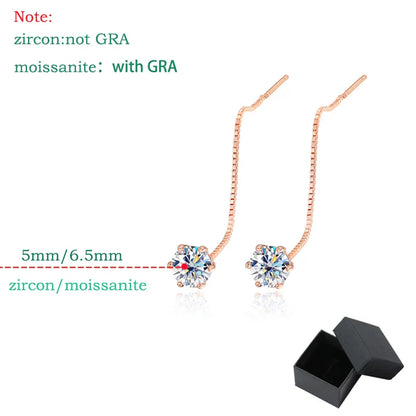 5/6.5mm Tassel Moissanite Drop Earrings Lab Diamond Sparkling Women Wedding Jewelry Pure 925 Silver Plated 18K Earring