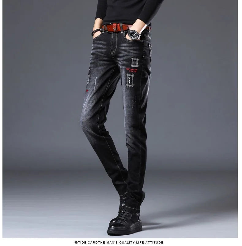 2023 Spring and Autumn New Fashion Trend Ripped Denim Pants Men's Casual Slim Comfortable Breathable High Quality Stretch Pants