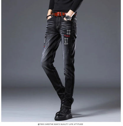 2023 Spring and Autumn New Fashion Trend Ripped Denim Pants Men's Casual Slim Comfortable Breathable High Quality Stretch Pants