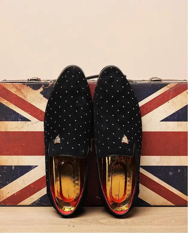 Men's Suede Leather Casual Shoes Mens Fashion Slip-on Rivets Party Wedding Loafers Moccasins Men Light Comfortable Driving Flats