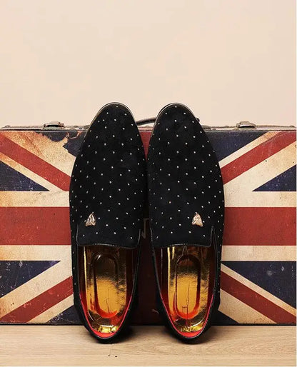 Men's Suede Leather Casual Shoes Mens Fashion Slip-on Rivets Party Wedding Loafers Moccasins Men Light Comfortable Driving Flats